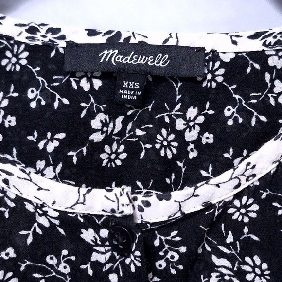 Madewell Print-Mix Meadow Shirt XXS Black Floral Button Front Blouse Cottagecore - Picture 4 of 10